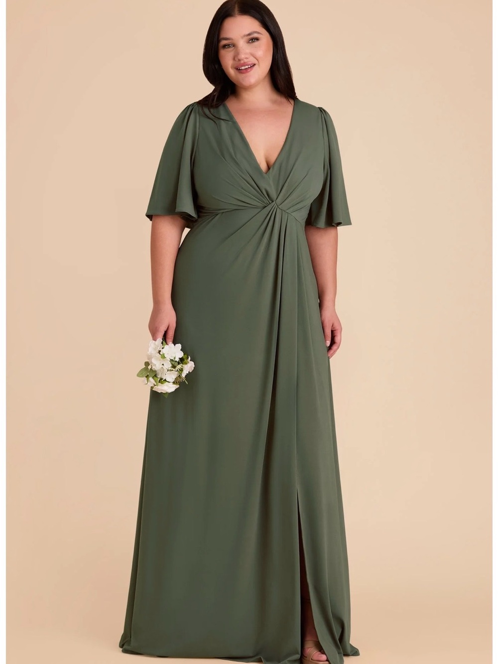 Birdy Grey Olive Green V-Neck Knot-Front Bridesmaid Dress